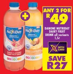 Danone NutriDay Smooth Dairy Fruit Drink All Variants 1.5L Any 2