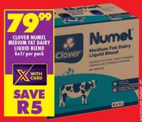 CLOVER NUMEL MEDIUM FAT DAIRY LIQUID BLEND 6x1L per pack