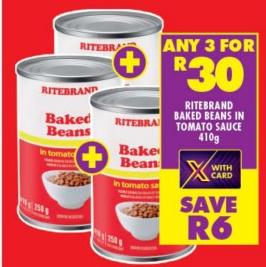 Ritebrand Baked Beans in Tomato Sauce 410g Any 3