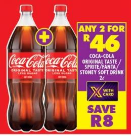 COCA-COLA ORIGINAL TASTE/ SPRITE/FANTA/ STONEY SOFT DRINK 2L Any 2