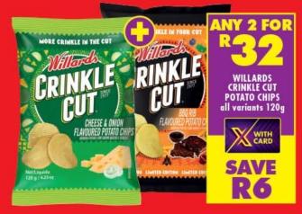 WILLARDS CRINKLE CUT POTATO CHIPS all variants 120g Any 2