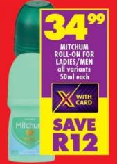 Mitchum roll-on for ladies/men all variants 50ml each