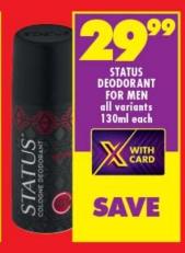 STATUS DEODORANT FOR MEN all variants 130ml each