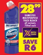 DOMESTOS MULTIPURPOSE THICK BLEACH all variants 750ml each