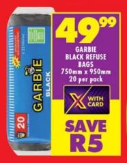 Garbie Black Refuse Bags 750mm x 950mm 20 Per Pack