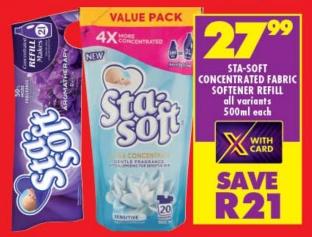 STA-SOFT Concentrated Fabric Softener Refill all variants 500ml each 