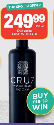 Cruz Vodka Vintage Black 7507ml each