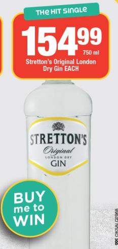 Stretton's Original London Dry Gin Each 750ml 