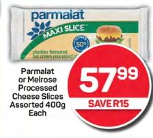 Parmalat or Melrose Processed Cheese Slices Assorted 400g Each