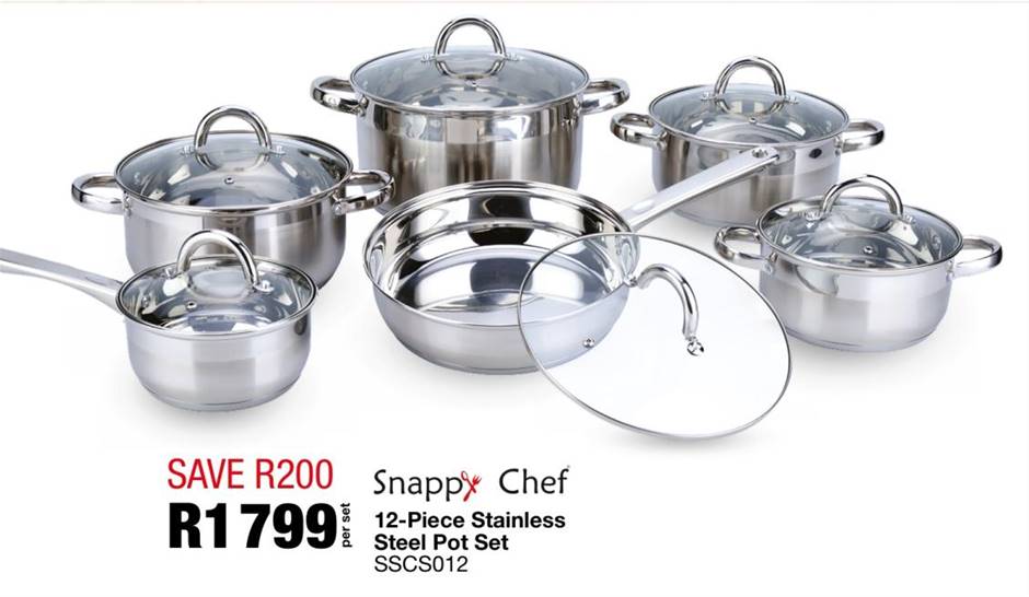 Snappy Chef 12-Piece Stainless Steel Pot Set