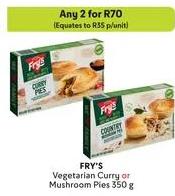 Fry's Vegetarian Curry or Mushroom Pies 350g Any 2