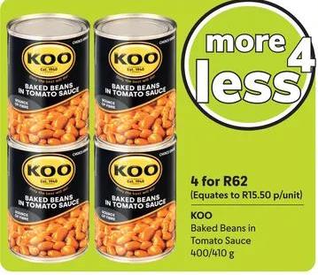 KOO Baked Beans in Tomato Sauce 400/410g