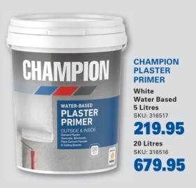 Champion Plaster Primer, White, Water Based, 5 Litres