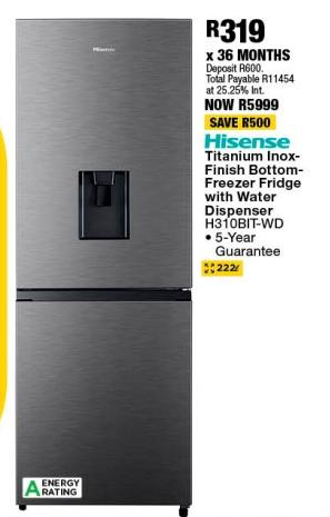 Hisense Titanium Inox-Finish Bottom-Freezer Fridge with Water Dispenser H310BIT-WD