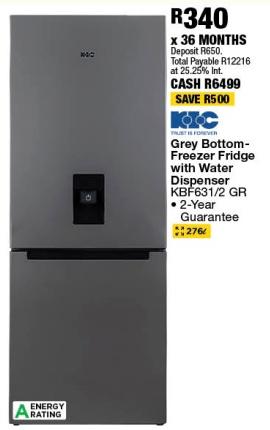 Grey Bottom-Freezer Fridge with Water Dispenser