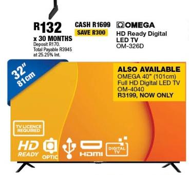 Omega HD Ready Digital LED TV 32" (81cm)