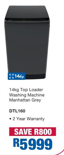 Defy 14kg Top Loader Washing Machine Manhattan Grey