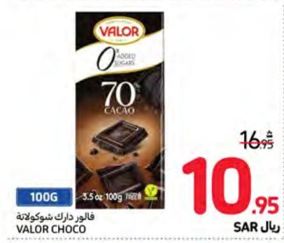 Valor chocolate with 70% cacao, 0 added sugars