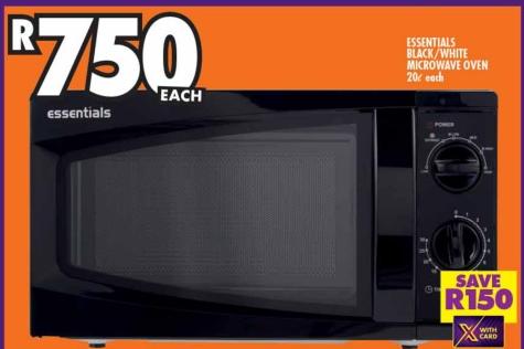 Essentials Black/White Microwave Oven