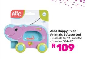 ABC Happy Push Animals 3 Assorted