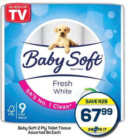 Baby Soft 2 Ply Toilet Tissue Assorted 9s Each