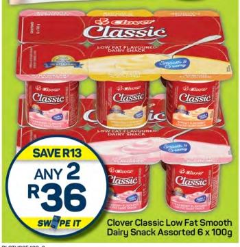 Clover Classic Low Fat Smooth Dairy Snack Assorted 6x100g Any 2