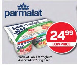 Parmalat Low Fat Yoghurt Assorted 6 x 100g Each