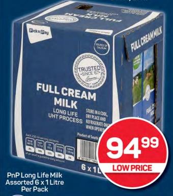 PnP Long Life Milk Assorted 6 x 1 Litre Per Pack