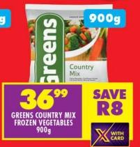 GREENS COUNTRY MIX FROZEN VEGETABLES 900g