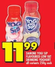 DANONE YOGI SIP FLAVOURED LOW FAT DRINKING YOGHURT all variants 250 gm