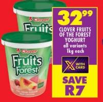 Clover Fruits of the Forest Yoghurt all variants 1kg each 