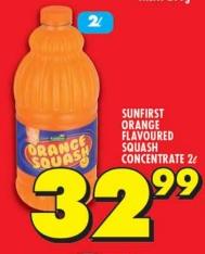 SUNFIRST ORANGE FLAVOURED SQUASH CONCENTRATE 2L