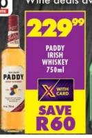 Paddy Irish Whiskey 750ml