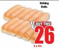 Hotdog Rolls 2 x 6's