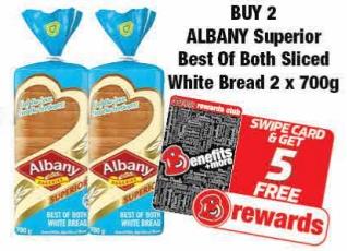 ALBANY Superior Best Of Both Sliced White Bread 2 x 700gm 