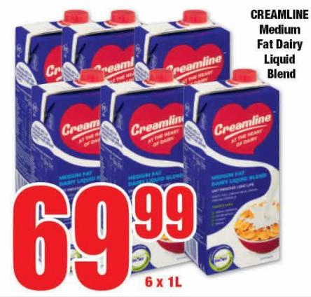 CREAMLINE Medium Fat Dairy Liquid Blend 6 x 1Ltr 