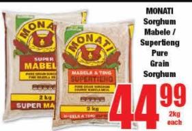 MONATI Sorghum Mabele / Supertieng Pure Grain Sorghum 2 kg