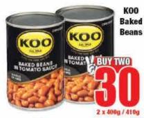 KOO Baked Beans in Tomato Sauce 2x400g / 410g