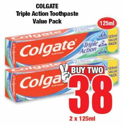 Colgate Triple Action Toothpaste Value Pack 2 x 125 ml