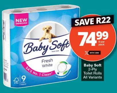 Baby Soft 2-Ply Toilet Rolls 9 pack