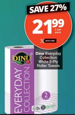 Dinu Everyday Collection White 2-Ply Roller Towels 2 per pack