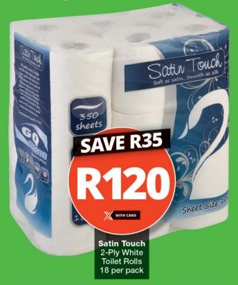 Satin Touch 2-Ply White Toilet Rolls 18 per pack