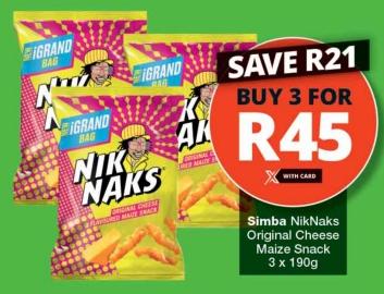 Simba NikNaks Original Cheese Maize Snack 3 x 190g