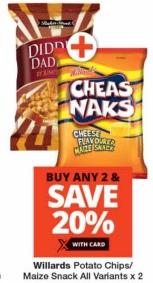 Willards Potato Chips/Maize Snack All Variants x 2