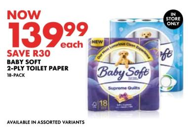 Baby Soft 2-Ply Toilet Paper 18-Pack