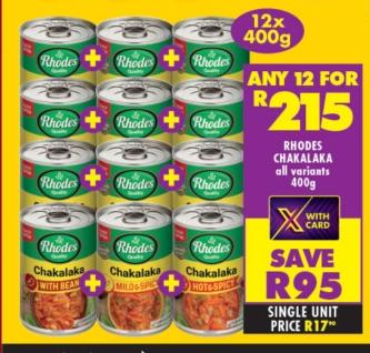 Any 12 Rhodes Chakalaka all variants 400g