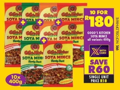 Gogo's Kitchen Soya Mince, all variants 400g