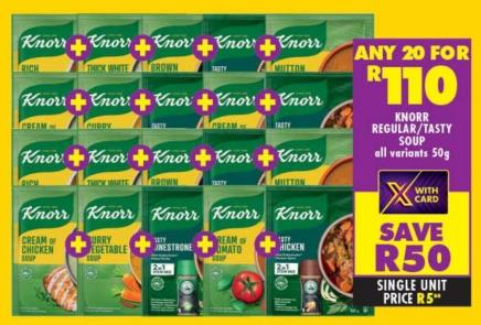 Any 20 Knorr Regular/Tasty Soup all variants 50g