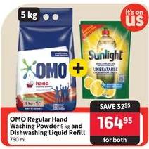 OMO Regular Hand Washing Powder 5kg and Dishwashing Liquid Refill 750ml