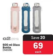 O2 Drink 600 ml Glass Bottle